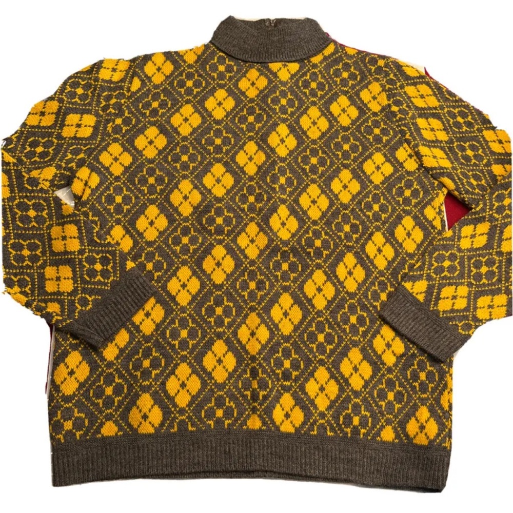 ANN MARIE Gray bright Yellow sweater geometric print Wool blend knit womens MED